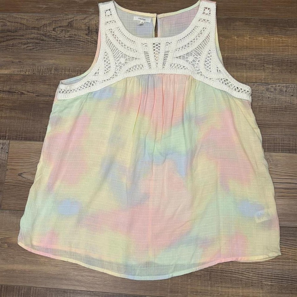 'Maurices plus size pastel tie-dye tank top with white knit crochet trim Sz 0X